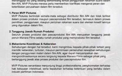 Polemik Rekaman Suara Film AIN, MVP Pictures Tegaskan Hanya Bertindak sebagai Distributor
